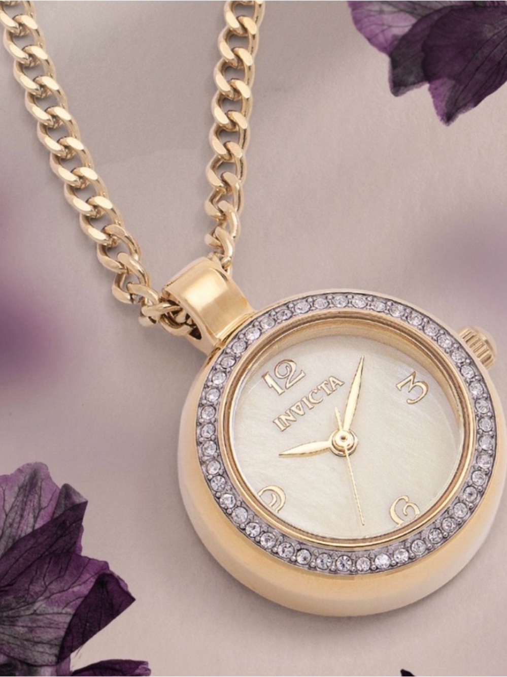 Invicta Angel Women's Necklace Watch Mother of Pearl Gold tone NEW ⏱️ in Box
